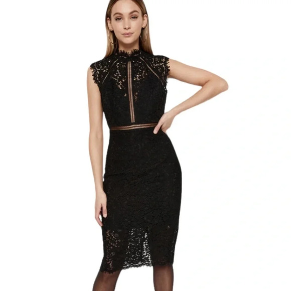 Bardot Lace Panel Midi Dress In Black Size XS NWT - Picture 2 of 15